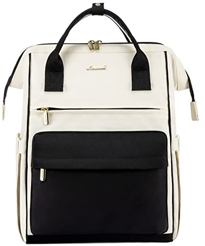 LOVEVOOK Backpack Women Handtasche 2 in 1 Wasserdichter Notebook Handgepäck Reiserucksack mit 15,6 Zoll Laptopfach & Anti Diebstahl School Bag Modern für Business Travel Büro Uni, Schwarz Beige