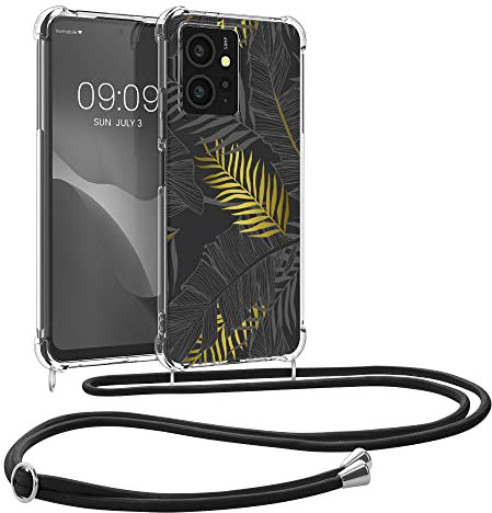 kwmobile Coque Collier Compatible avec Xiaomi Redmi Note 12 (4G) Coque - Housse en Silicone avec Cordon de Collier - Jaune-Gris-Transparent