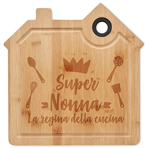 STAMPATEK Tagliere Nonna In Bambù, Festa dei Nonni Idee Regalo, Regalo Nonna, Regalo Compleanno Nonna, Tagliere con incisione Regali Festa dei Nonni Originali, Tagliere A Forma Di Casa