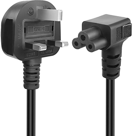 GELRHONR 90°C 5 Cloverleaf Mickey Mouse Power Cable, 3Pin BS 1363 to C5 AC Power Cord, Cloverleaf Lead for Laptop, PC Monitors, Computer, Printer, Scanners - 1.5M/4.9Ft (Down Angle C5)