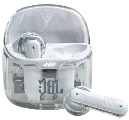 JBL Tune Flex Ghost Kopfhörer – Wasserfeste In-Ear-Kopfhörer mit Noise-Cancelling, Bluetooth und bis zu 32 Stunden Akkulaufzeit – White Ghost