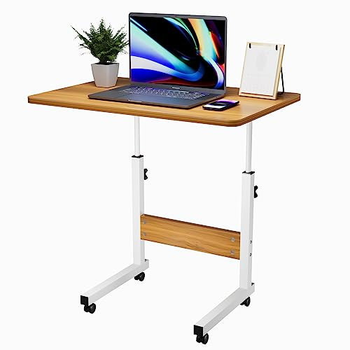 Bureau Table Reglable Hauteur, Professionnel Bureau Informatique Bureaux et Postes de Travail, Table d’Ordinateur, 60 x 40 cm Bureau Montage Facile Portable sur Rotation du Sol, Beige