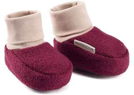 Hofbrucker Wollwalk Baby Schuh aus 100% Merinowolle, Ideal für die Babytrage, Anti-Rutsch Krabbel Babyschuh (Brombeere, EU Schuhgrößensystem, Baby, Numerisch (von/bis), M, 16, 17)