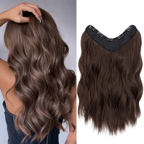 TESS Clip in Extensions Gewellt, 45 cm Haarverlängerung Clip in Hellbraun Kunsthaar Einteiler mit 5 Clips Haarteil Extensions U-Form