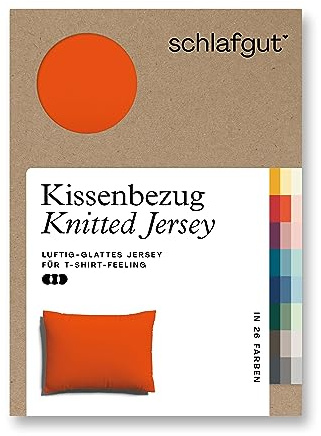 schlafgut Knitted Jersey Kissenbezug 60x80 cm Red Mid Uni weicher Premium Kopfkissenbezug einzeln, faltenfrei mit Elasthan