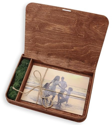 woodmanucom Foto Aufbewahrungsbox mit Deckel Gravur mit moos, Holzkiste Fotokiste, Holzbox Geschenkbox, Box für Fotos, Fotoalbum-Box Aufbewahrungsbox Holz Personalisiert (15x23, Teak)