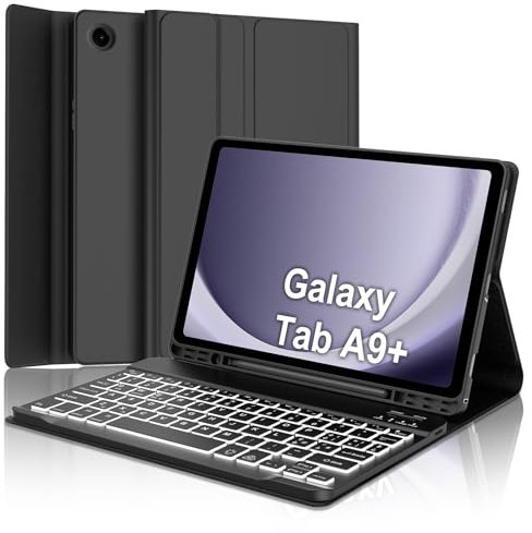 IVEOPPE Tastiera Samsung Galaxy Tab A9 Plus 11, Cover Tastiera Italiano Bluetooth Retroilluminata Rimovibile per Samsung Galaxy Tab A9+ 2023 11 Pollici SM-X210/X216/X218, Nero