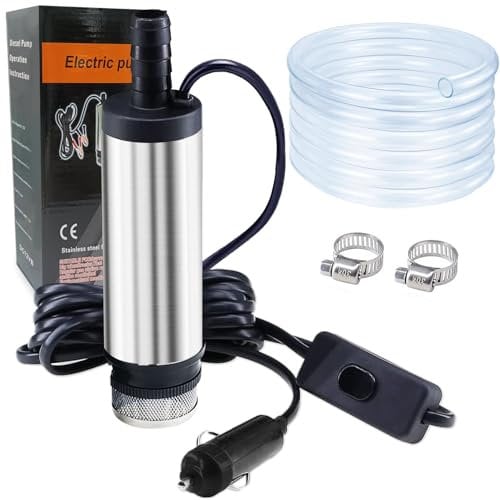 Fuel Transfer Pump,12V 51mm Water Pump Diesel Pump Oil Pump Portable Stainless Steel Fuel Pump Small Kerosene Pump and 3 Meter Hose for Vehicle Camper Truck Caravan Motorhome