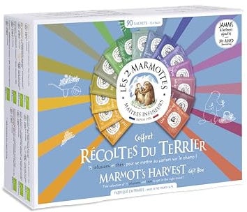 Les 2 Marmottes - Grand Coffret Récoltes du Terrier 90 Sachets - 12 Infusions 3 Thés - Idéal En Cadeau - Bien-Être Et Relaxation - Made In France - Sans arômes ajoutés - 134g