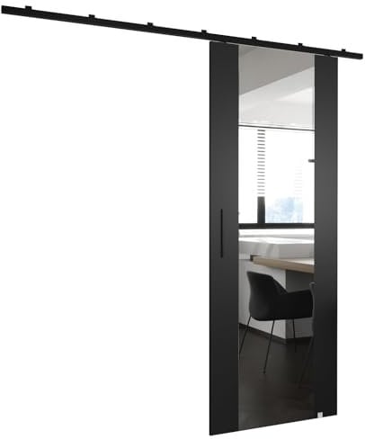 MEBLE KRYSPOL Zonda II Schiebetürset mit Schiene - Hängendes Innen-Schiebetürsystem - Torbeschläge - Hergestellt aus robustem Laminat - 204x80 cm - Schwarz