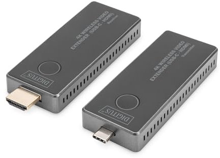 DIGITUS DS-55324 Wireless Video Extender – UHD 4K/30 Hz – 30 m Reichweite – Set: Sender & Empfänger – USB-C zu HDMI – Plug & Play – HDMI 2.0 & DP 1.2 & HDCP 2.2/1.3