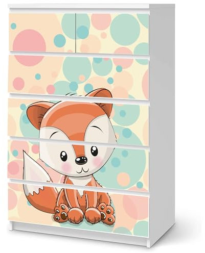 Sunnywall® Möbelfolie passend für IKEA Malm Kommode Schrankfolie Aufkleber mit Fuchs Motiv | blasenfrei verkleben | Kinderzimmer 6er 80 cm