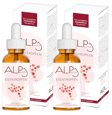 ALP NUTRITION Eisen Tropfen 2x30ml, Eisen hochdosiert Vitamin B12 Folsäure - Gut verträgliches Eisenpräparat als Alternative zu Eisentabletten bei Eisenmangel