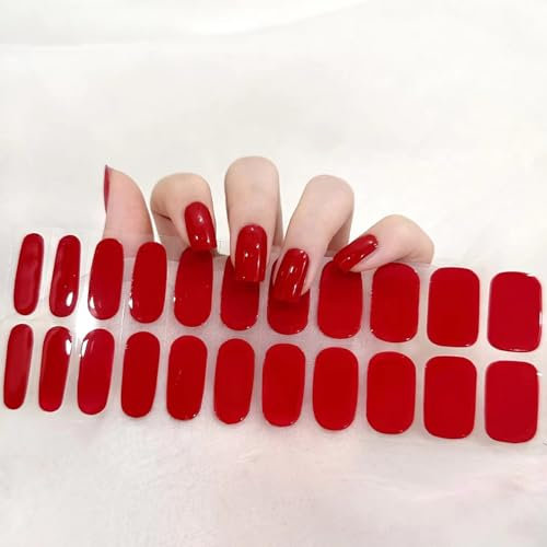 Ceboic Nagelfolien Selbstklebend, 22Pcs Gel Nagellack Streifen Rein Farbe Nagelsticker, Salonqualität Full Wraps Nagelaufkleber, UV/LED-Lampe Erforderlich, Gellack Wraps für Finger & Fußnägel - Rot