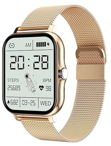 Lvpradior Health and Fitness Tracker, IP67 Waterproof Smartwatch with Blood Oxygen, Blood Pressure, 24/7 Heart Rate and Sleep Tracking, Bluetooth Call, Music Playback, Reminder Function (Gold)