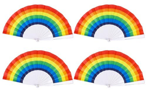 4 Stück Regenbogen Faltfächer,Bunt Fächer Handfächer Regenbogen Fächer Pride Fächer für Regenbogen Party Parade Sommer Deko Faltfächer Hochzeitsdeko