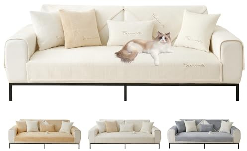 ShowyLive Couch Überzug 1/2/3/4 Sitzer L Form Sofa Überzug Ecksofa rutschfest Hund Katze -Antirutsch, Anti Slip Sofabezug Sofa Überwurf (Beige, 90 * 120CM)