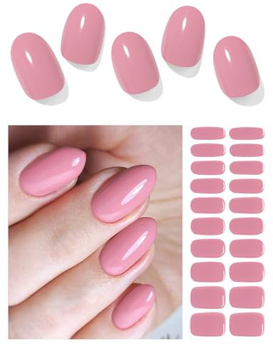 AutyaMee Semi Cured Gel Nail Strips (Dusty Rose), Cream Red, 20 Pcs Gel Nail Wraps, Stickers, UV Light Required, Salon Quality, Long Lasting