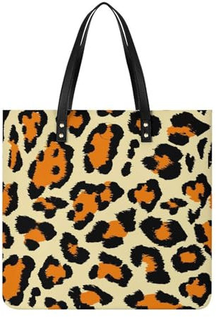 FZRTGOP Brauner Leopard Damen Shopper Handtasche Umhängetasche Schultertasche Für Büro Schule Einkauf 39x39cm