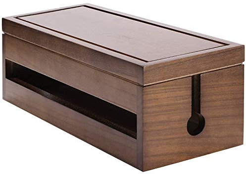 Lahdrhab Cable Management Box Wooden Cord Box for Extension Cord Power Stripe Surge Protector Wire (Coffee Color)
