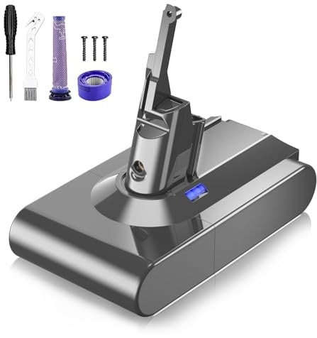 6000mAh Batterie pour Dyson V8, Powtree Remplacement pour Dyson Batterie SV10 Compatible avec V8 Animal Absolute Fluffy Motorhead Aspirateur sans Fil (2 Filtre + 1 Tournevis + 1 Brosse + 3 Vis)