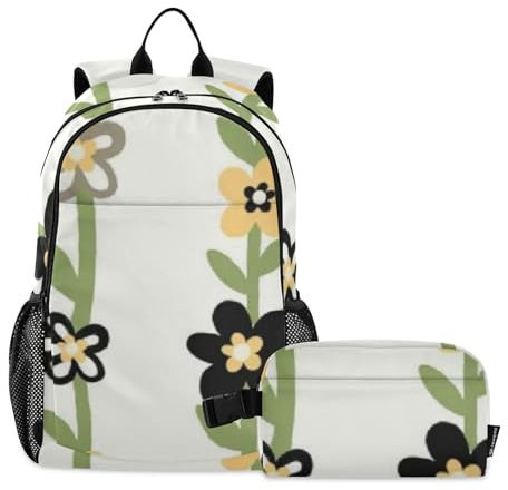 Amooorous Mochila colorida y simple de flores de acuarela con fiambrera, mochilas escolares para niñas con lonchera para adolescentes y niñas, con lonchera de 9 a 10 años, Flores de acuarela simples y