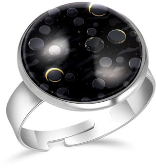 PAFEFO Ringe für Mädchen, schwarzer Weltraum-Himmel, Galaxie-Druck, verstellbare Größe, personalisierbar, für Damen und Herren, Erinnerungsfotoringe für Damen, 16 mm, Edelstahl Aus Edelstahl