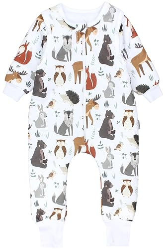 TupTam Baby Schlafsack mit Füßen und Ärmeln – Ganzjahres Schlafsack Baby 2.5 TOG, OEKO-TEX zertifiziert, Farbe: Waldtiere Norwegen Elch Bär Fuchs, Größe: 116-122