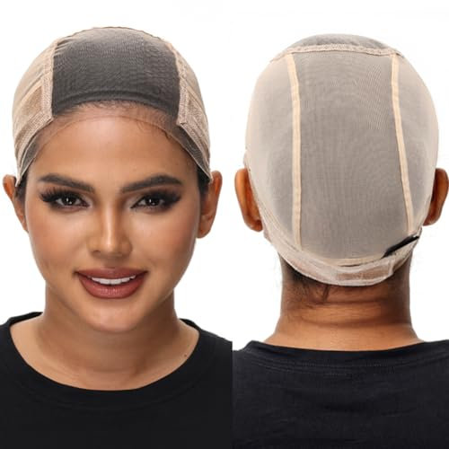 PORSMEER Lace Perückenkappe mit Grip Comfort Perückenband für das Halten von Perücken an Ort und Stelle, 4x5 inch breitere Lace für Lace Front Perücke, für leimlose Perücke (Nude)
