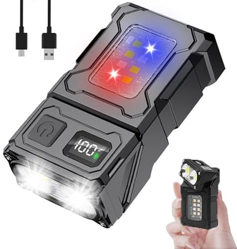 POCKETMAN 2 LED Mini Taschenlampe,Super hell COB Arbeitsleuchte mit Magnetfuß und Clip,6 Modi Notfall Blitz,USB C Aufladung,Clip On Cap Leicht Taschenlampen für Autoreparatur,Camping