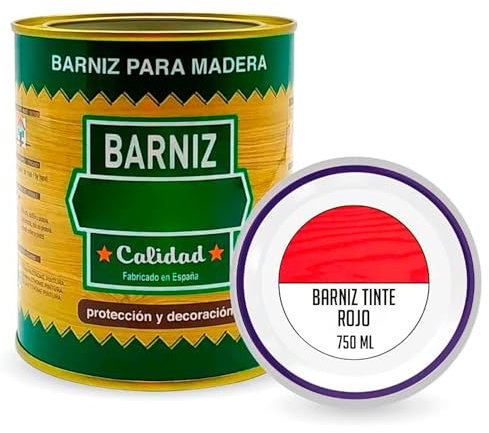 AC - Bote de Barniz para Madera - Fabricado en España - Ideal para todo tipo de Maderas, vigas, cerchas, marcos, etc. - Capacidad de 750 ML - Rojo