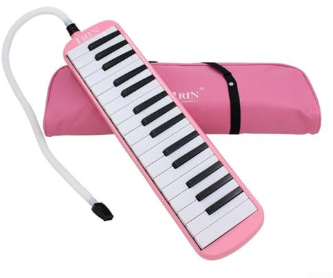 Juego de melodica portátil para teclado musical de 32 teclas para estudiantes, completo con boquilla corta y bolsa (rosa)