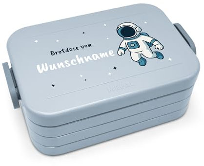 printplanet® Personalisierbare Brotdose „Layout Astronaut“ – Lunchbox/Bento Box von Mepal – mit eigenem Namen oder Wunschtext – Farbe Nordic Blue – BPA-frei – Geschenkidee