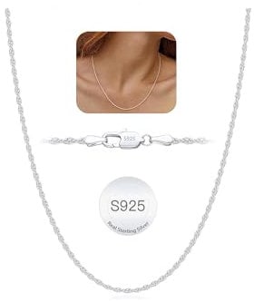 Esrael 925 Sterling Silver Chain for Women 1.5mm Silver Necklace Chain Sterling Rope Chains Necklace for Women Jewellery Gifts 18 Inch