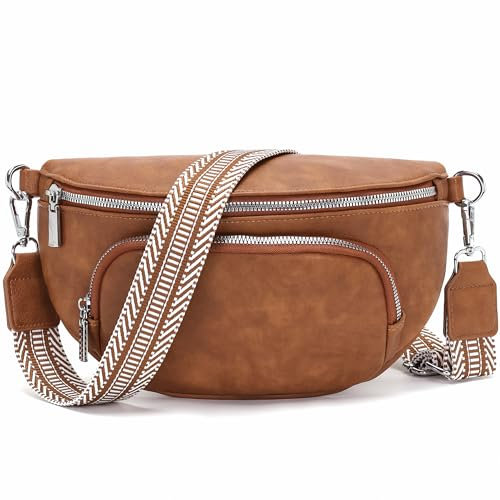 Rorimyth kleine bauchtasche damen Gelbbraun umhängetasche damen klein Veganes Leder gürteltasche handtasche crossbody bag
