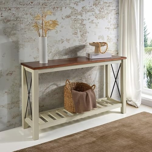 Mercers Furniture Pine Console Hallway Sideboard Table With Storage Shelf Painted White Cream Wooden 81cm High x 132cm Wide x 36cm Deep