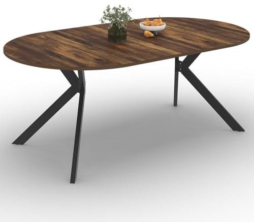 IDMarket - Esstisch, ausziehbar, rund, Alix, 4-10 Personen, Spinnenfuß, schwarz und Tischplatte aus dunklem Holz, 110 – 200 cm