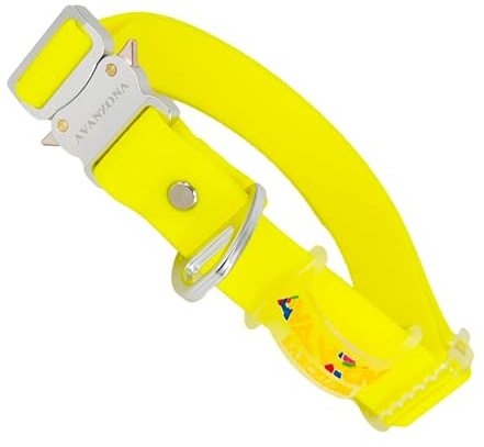 Collar clásico Impermeable para Perros. Amarillo, M (29–45 cm). | Hecho en España, con hebilla de aluminio y cinta recubierta de PVC, ajustable para perros pequeños, medianos y grandes.
