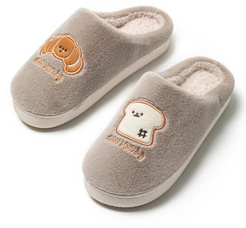 JOMIX Pantofole Donna Invernali con Ricamo Pane e Brioche Ciabatte Pelose Calde da Casa Morbide in Tessuto Suola Antiscivolo TPR Leggero WPW255165 Grigio 40/41