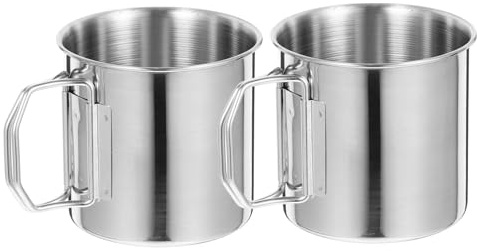 Mikinona Set de 2 Tasses de Camping en Acier Inoxydable Pliables, Résistance Élevée et Portable, Activités de Plein Air Camping
