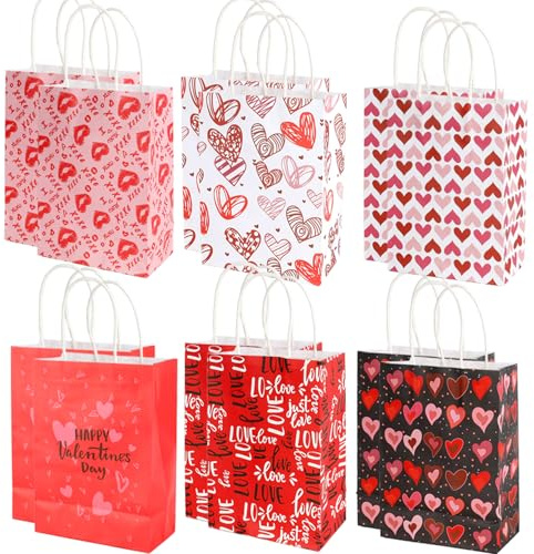 Geschenktaschen, Valentinstag Thema Geschenktüten, Geschenktaschen Papiertüten Mit Henkel, Wiederverwendbares Geschenkpapier, 21x15x8cm 12 Stück, Geschenktüte Mit Griffen Für Valentinstag, Geburtstag