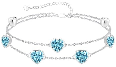 Herz Armband 925 Silber Zweireihiges Geburtsstein Damen Armbänder Geschenke | Verstellbare wasserfest Geburtstag Armbänder Zirkonia Schmuck für Frauen Freundin Mädchen Doppelarmband Geburtstagsgeschenk