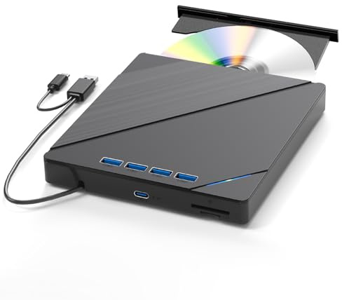 7 in 1External Blu Ray Drive USB 3.0 Type-C, Support 100G BD DVD CD External Blu ray Player, Portable Ultra-Slim Bluray Drive with TF/SD Port, Compatible with Windows XP/7/8/10/11 Mac Laptop Desktop