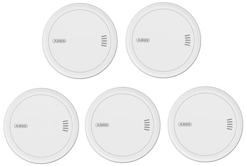 ABUS Rauchmelder Prefira 5 - Set mit 5 zertifizierten Rauchwarnmeldern mit austauschbaren 5-Jahres-Batterien, großer Prüftaste und Fehlalarm-Reduzierung - 5er Pack