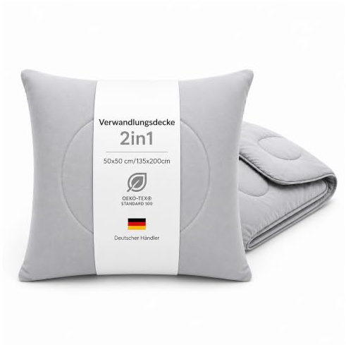 Bestlivings Bettdecke - 135x200 cm Grau, 2 in 1 Decke & Kopfkissen