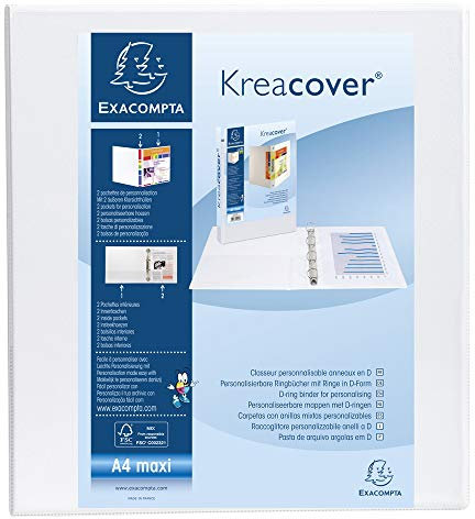 Exacompta 51944E Präsentationsringbuch KreaCover Kunststoffbezug außen und innen. 4 Ring-Mechanik DIN A4 Füllhöhe 50 mm ideal für Angebots- und Unternehmenspräsentationen weiß