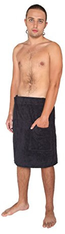 Arus Saunakilt für Herren, 100% Bio-Baumwolle-Frottee, Knielang, mit Gummizug und Klettverschluss, Saunatuch, Badehandtuch, Größe: S/M, Farbe: Schwarz