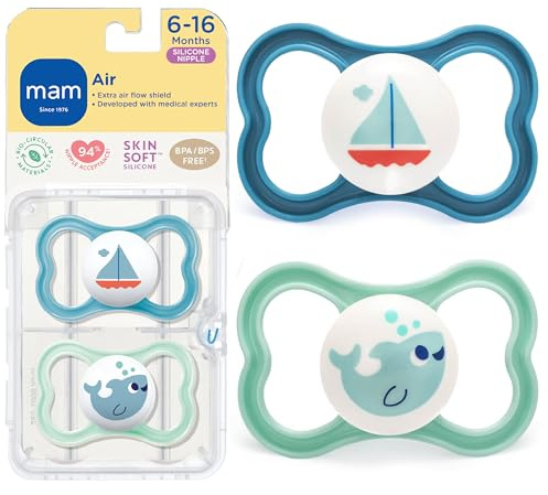 MAM Air Silicone Pacifier, Blue, 6 Plus Months, 2-Count
