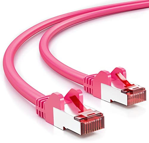 deleyCON 50m Netzwerkkabel Cat6-1000 Mbit (Kupfer, S/FTP, Halogenfrei) RJ45 Gigabit Patchkabel Ethernet LAN Kabel Cable - für DSL Internet WLAN Switch Router Modem Patchpanel POE - Magenta