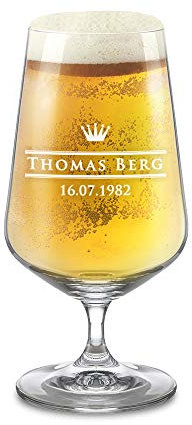 AMAVEL Bierglas mit Gravur, Royal, Personalisiert mit Wunschnamen und Datum, Pilstulpe, Pilsglas für Biertrinker, Füllmenge: 400 ml